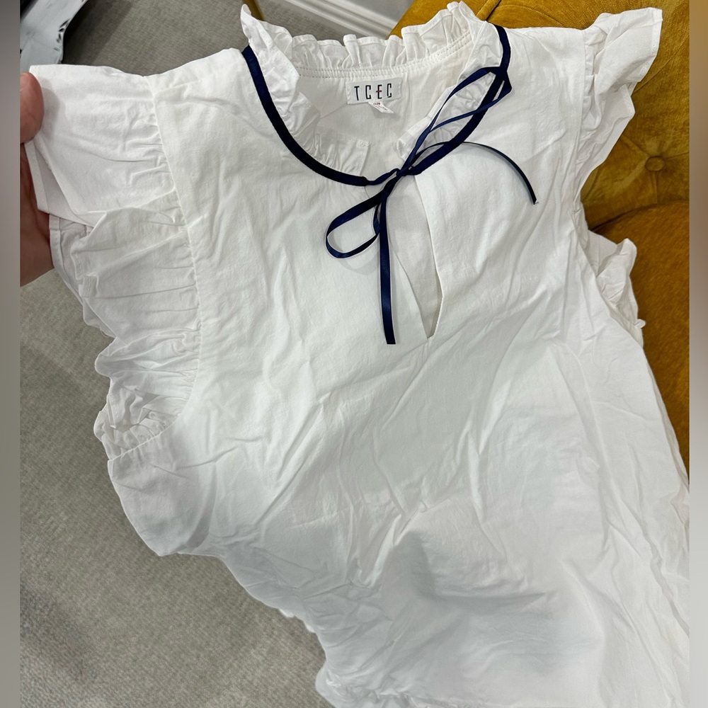 White Ruffled Ruffle Neck Shift Dress - Picture 4 of 4